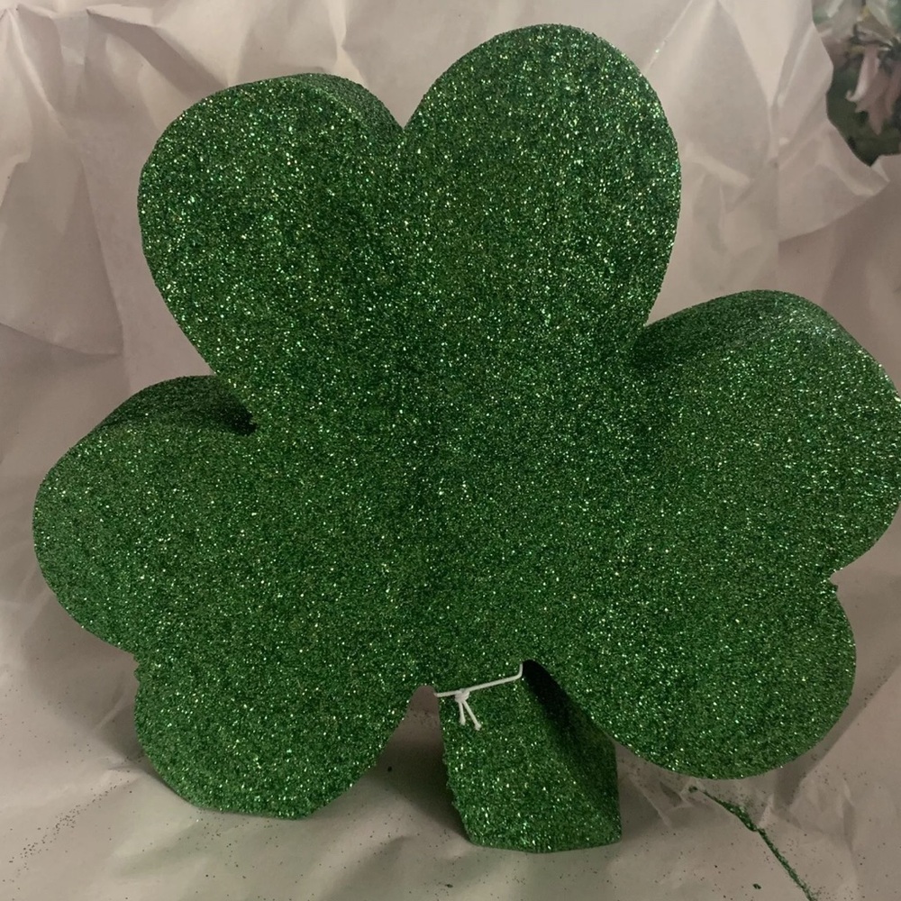 St Patricks Day Glitter Shamrock Tabletop Decor Irish Leprechaun